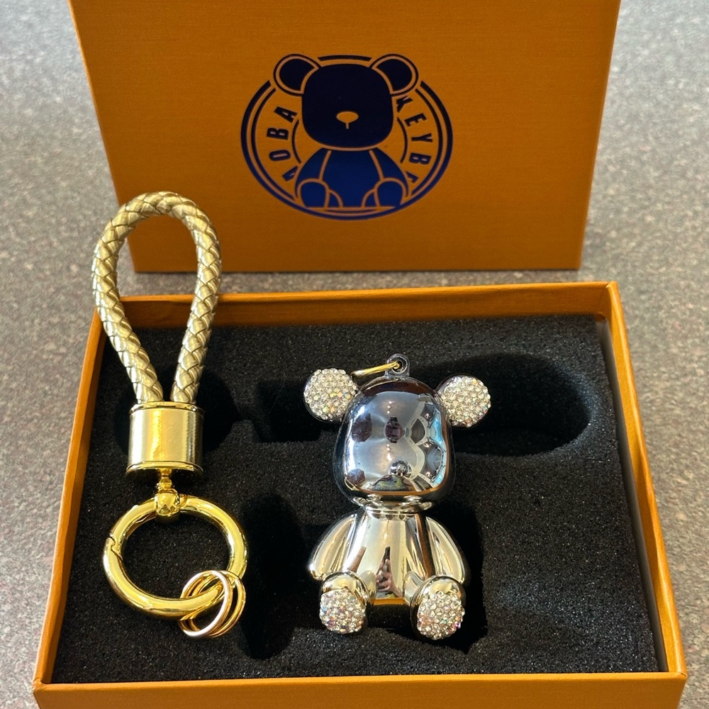 Gold-tone Bear Keychain with Crystal Accents